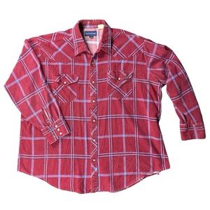 Vtg Western Flannel Shirt Plaid Pearl Snap Blue Red Rock Creek Ranch Mens 2XL